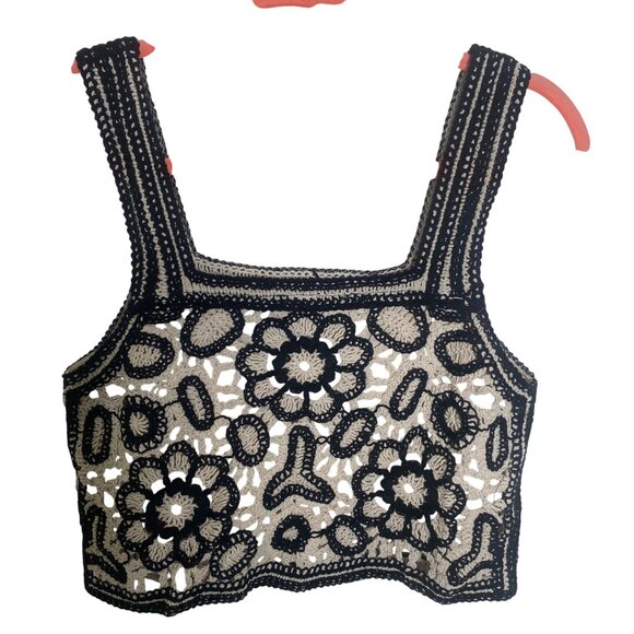 Rebellion Again Crochet Lace Crop Top Size S Sleeveless Boho Hippie Festival - Picture 1 of 12